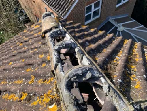 This is a photo of a roof needing bonnet tiles replaced in Ramsgate.